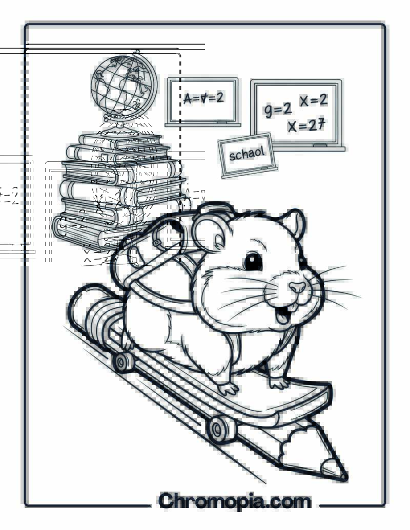 Back to School Hamster coloring page