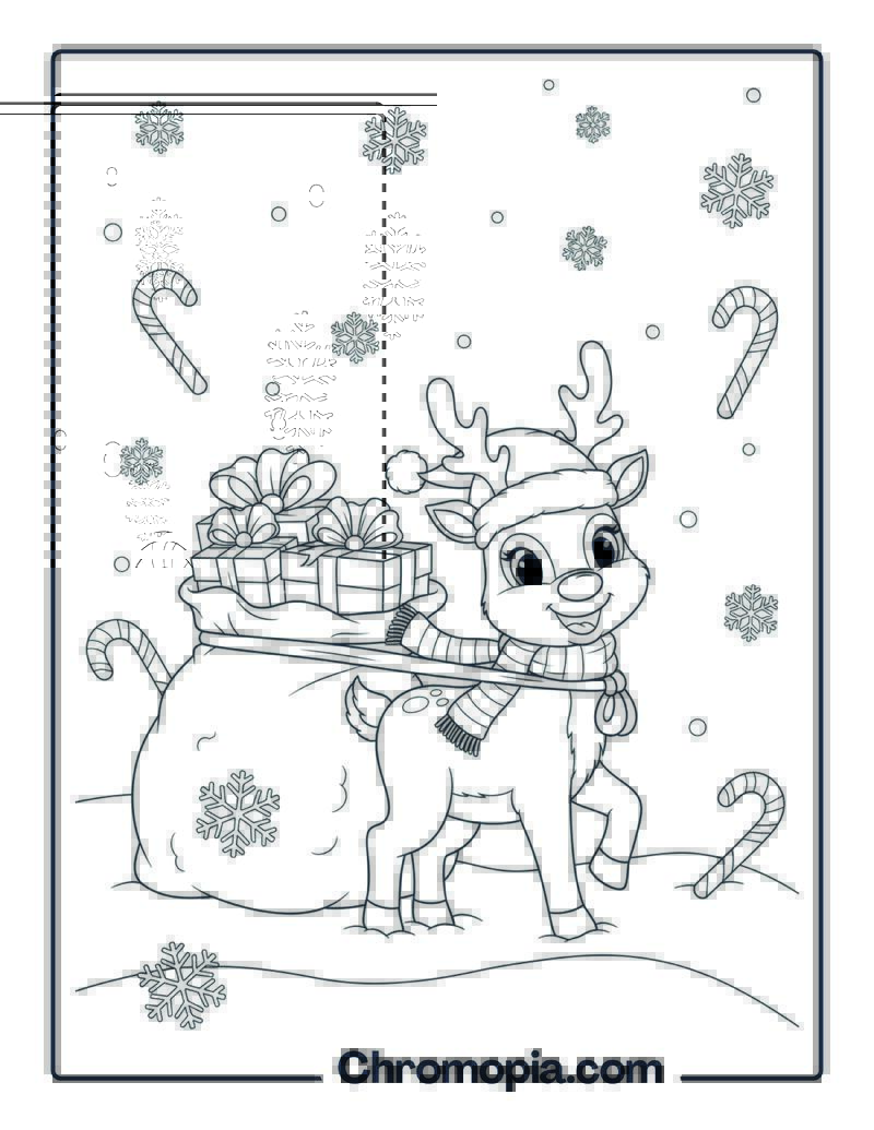 Christmas Reindeer with Gift Bag coloring page
