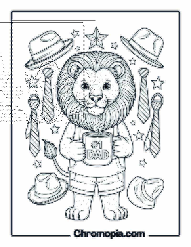 Father’s Day Lion with Mug coloring page