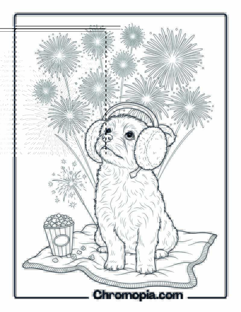 Fireworks Night Dog coloring page