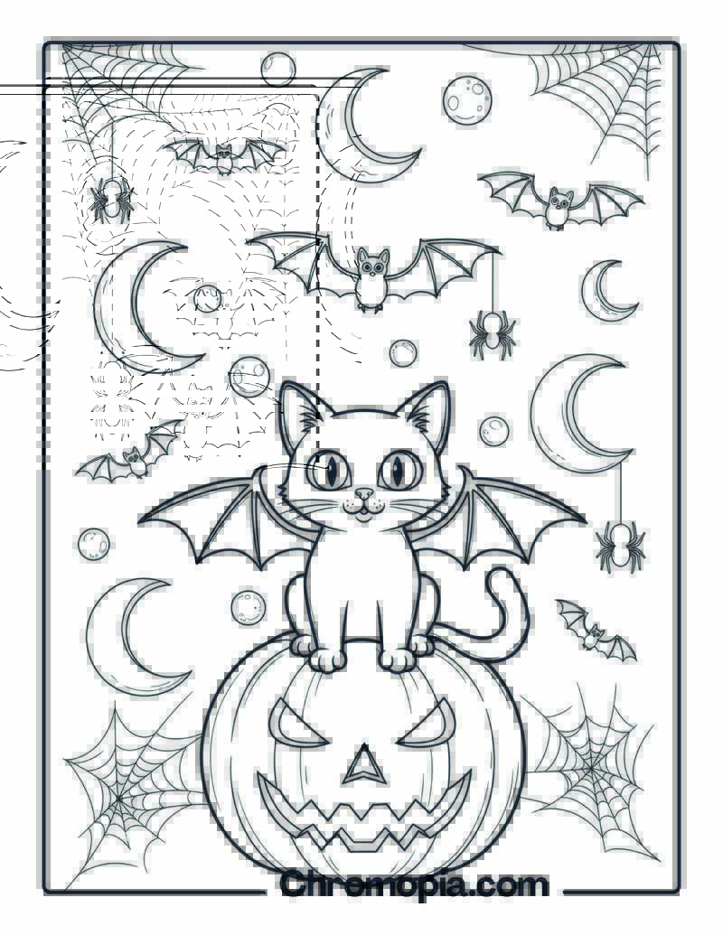 Halloween Cat on Pumpkin coloring page