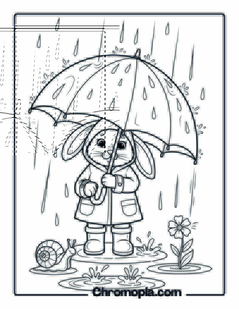 Rainy Day Bunny with Umbrella coloring page