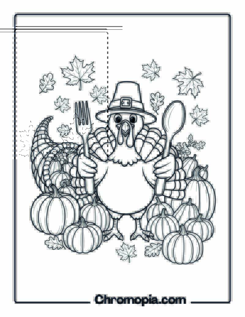 Thanksgiving Turkey in Hat coloring page
