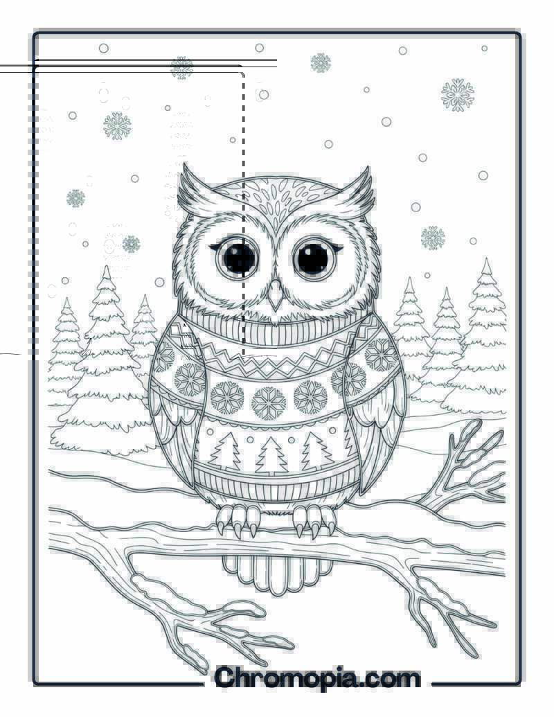 Winter Owl in Sweater coloring page