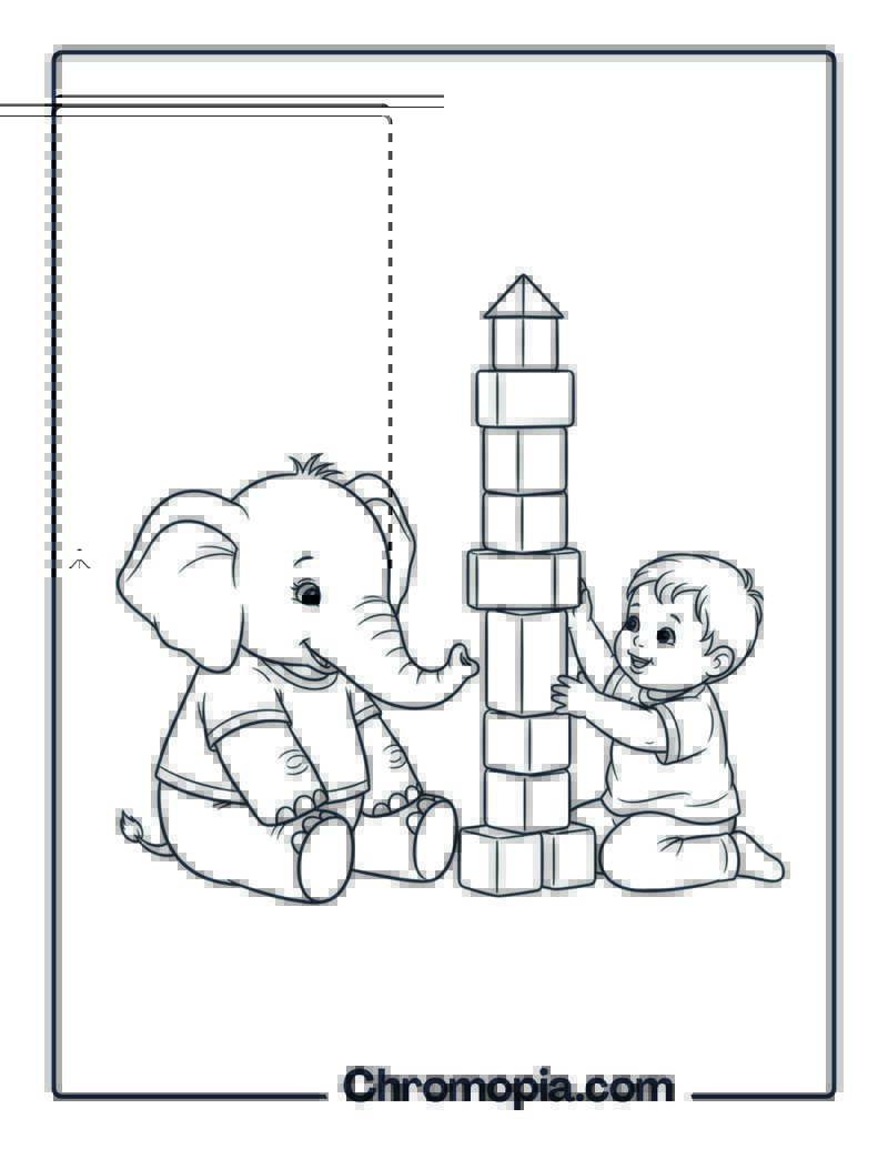 Elephant Playing Blocks coloring page