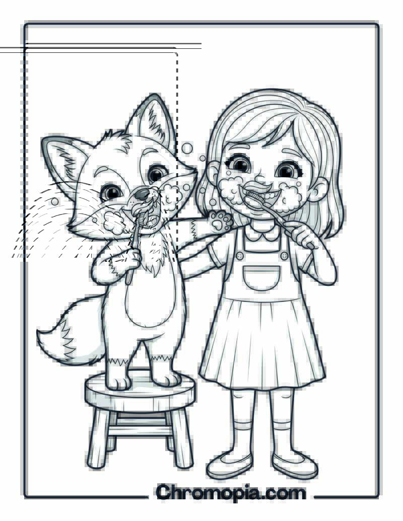 Fox Brushing Teeth coloring page