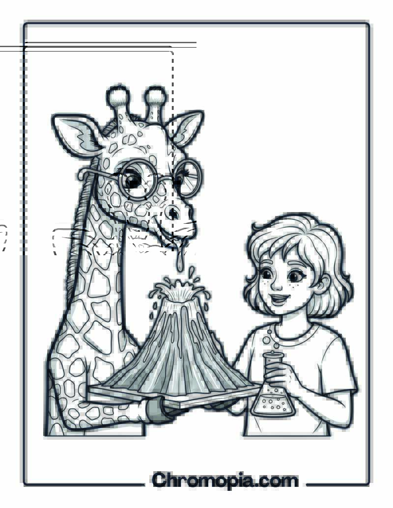 Giraffe Helping with Science Project coloring page