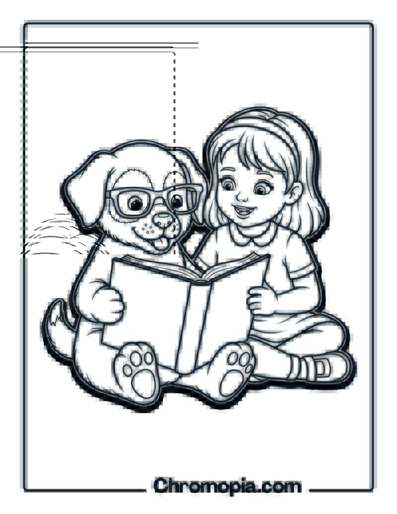 Puppy Student Reading coloring page