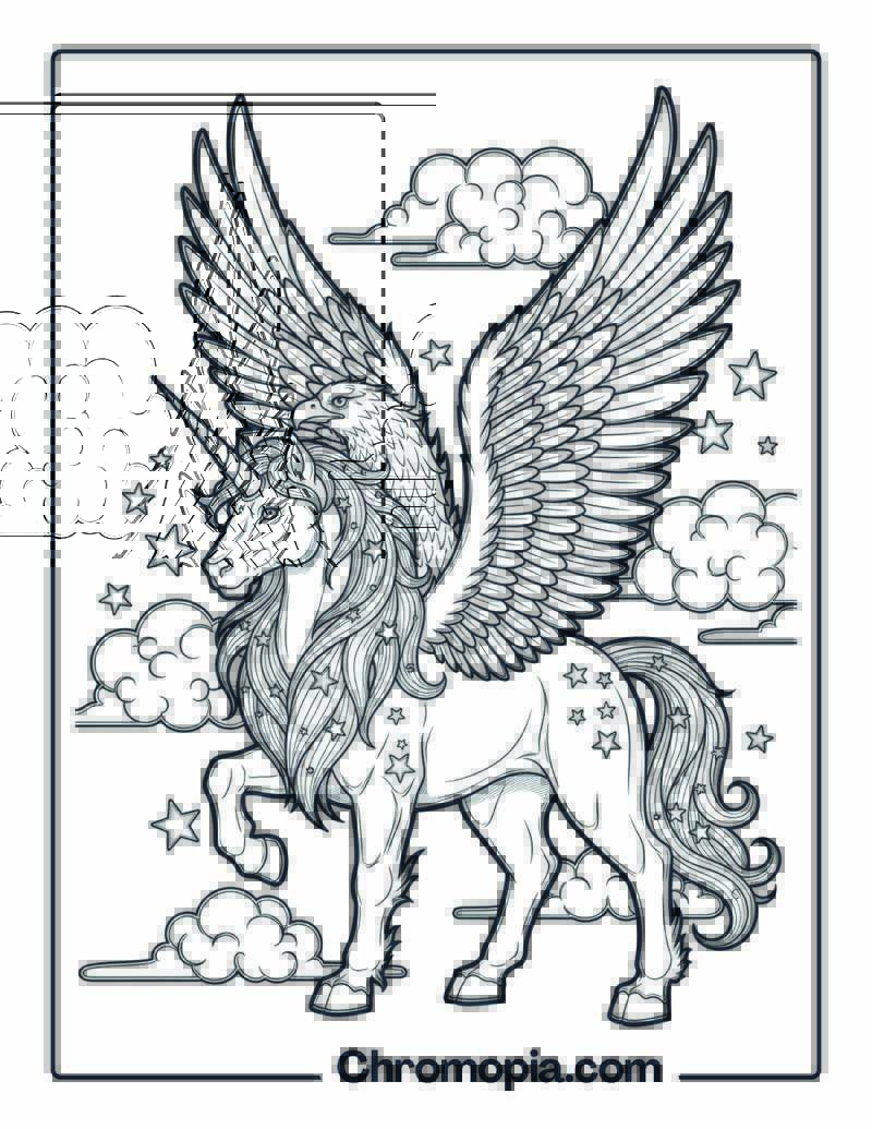Fantasy Unicorn Griffin Fusion coloring page