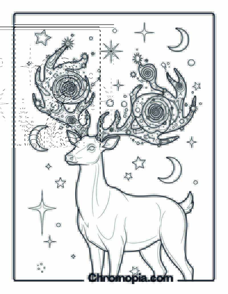 Galaxy Deer with Constellation Horns coloring page