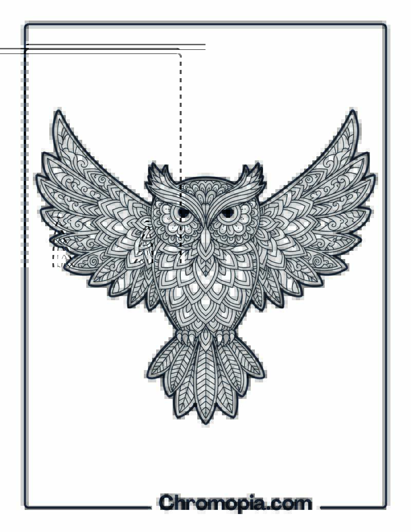 Mandala Owl with Floral Wings coloring page