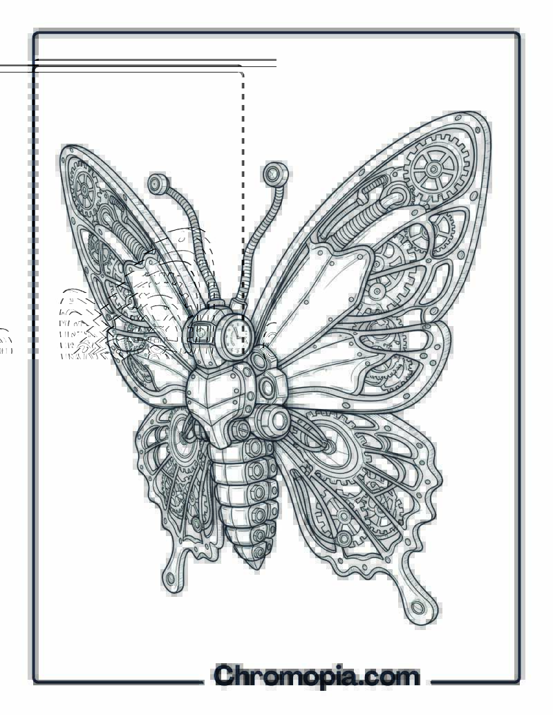 Mechanical Butterfly with Metal Wings coloring page