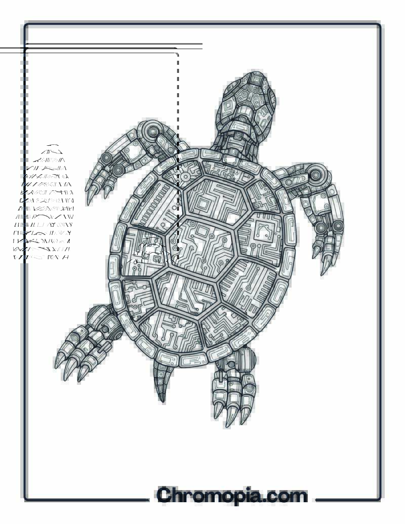 Mechanical Turtle with Circuit Shell coloring page