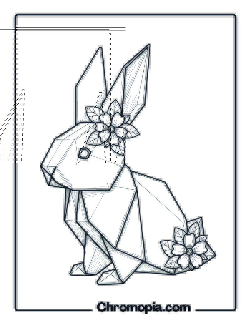 Origami Rabbit in Bloom coloring page