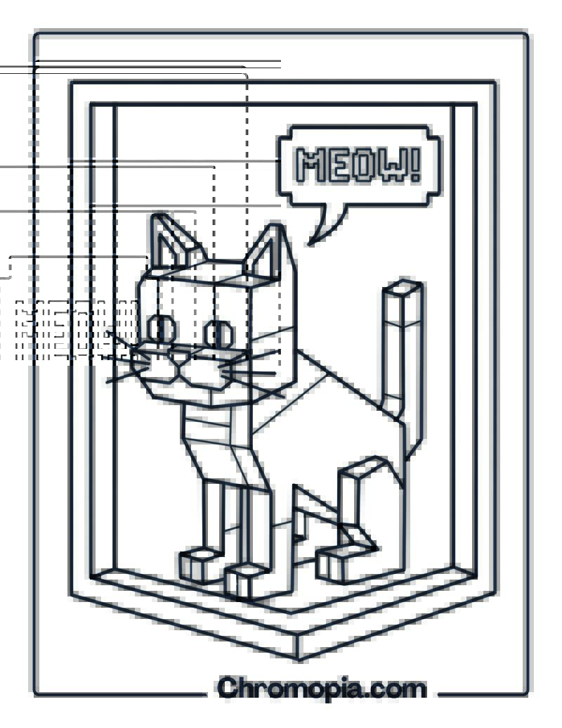 Pixel Art Cat with Retro Box Frame coloring page