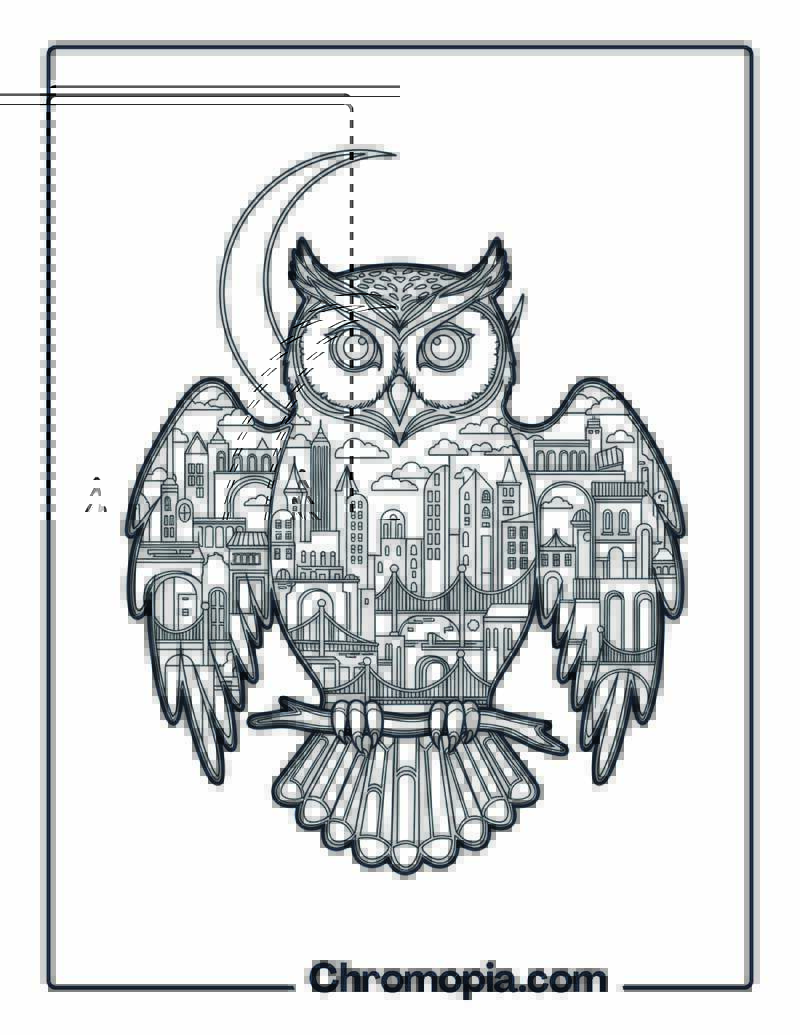 Abstract Art Owl Cityscape coloring page