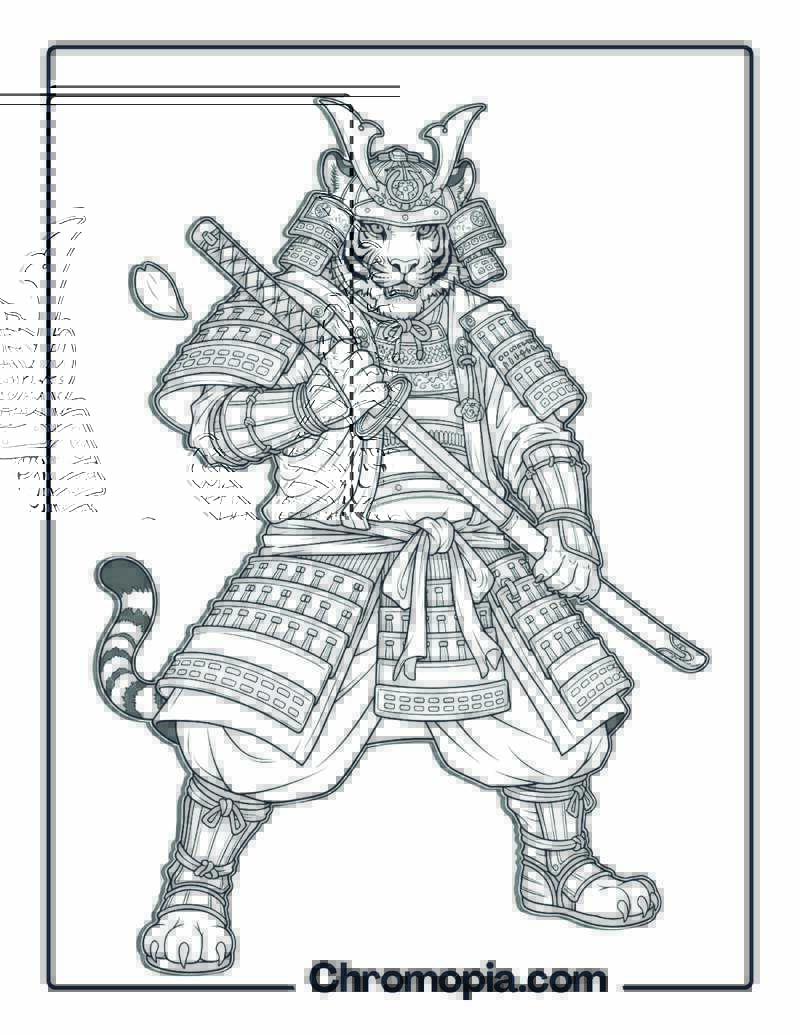 Anime Style Tiger Samurai coloring page