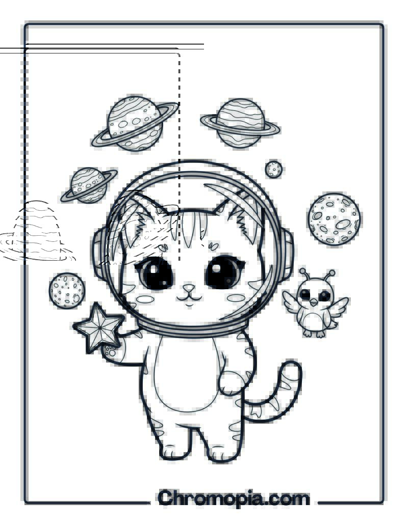 Chibi Style Cat Astronaut coloring page
