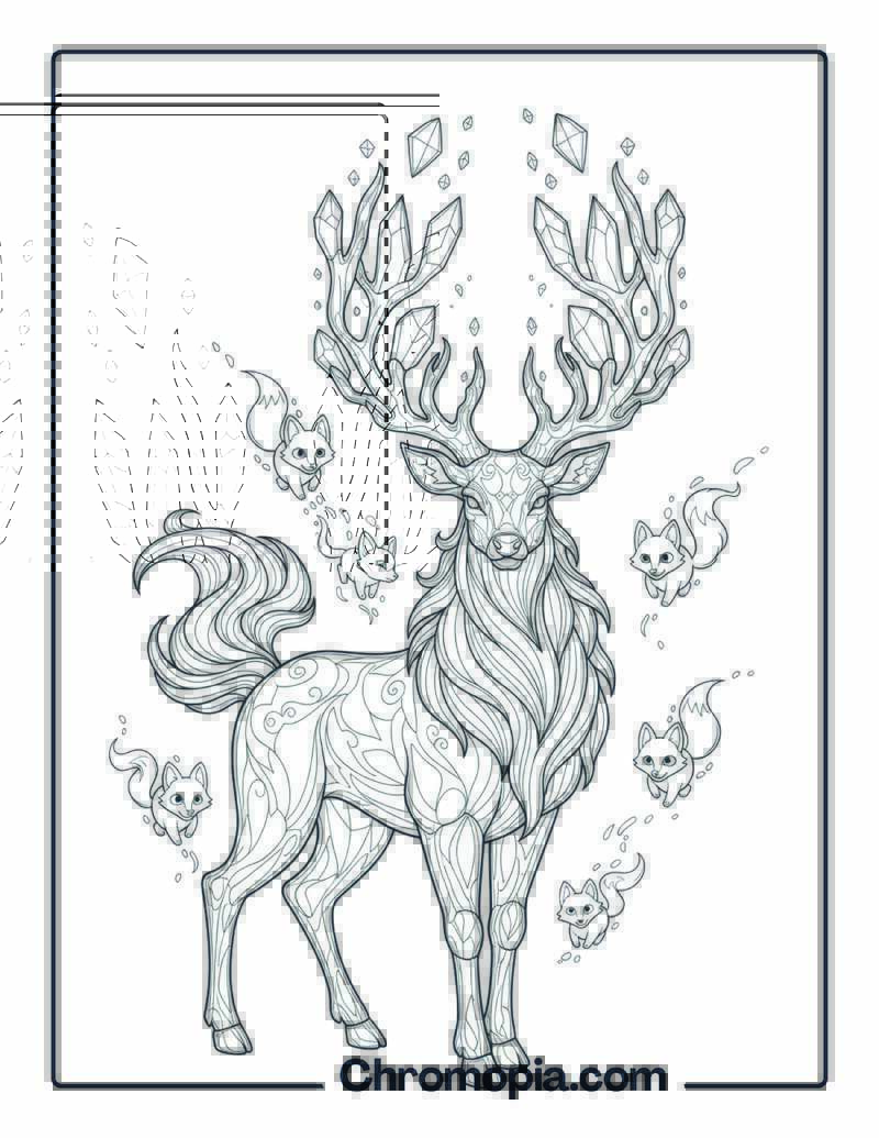 Fantasy Glow Ethereal Style Deer Guardian coloring page