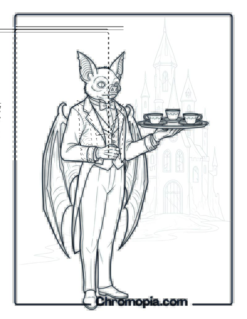 Gothic Dark Fantasy Bat Butler coloring page