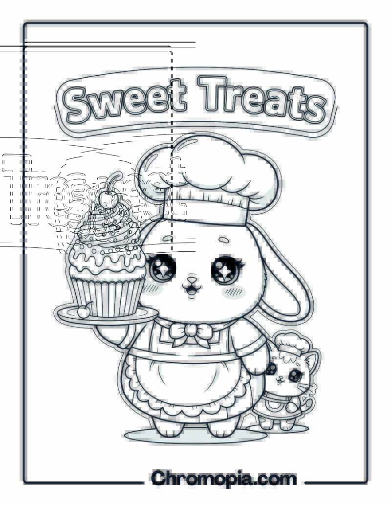 Kawaii Style Bunny Chef coloring page