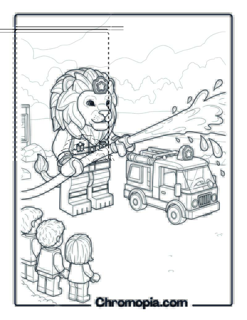Lego Style Lion Firefighter coloring page