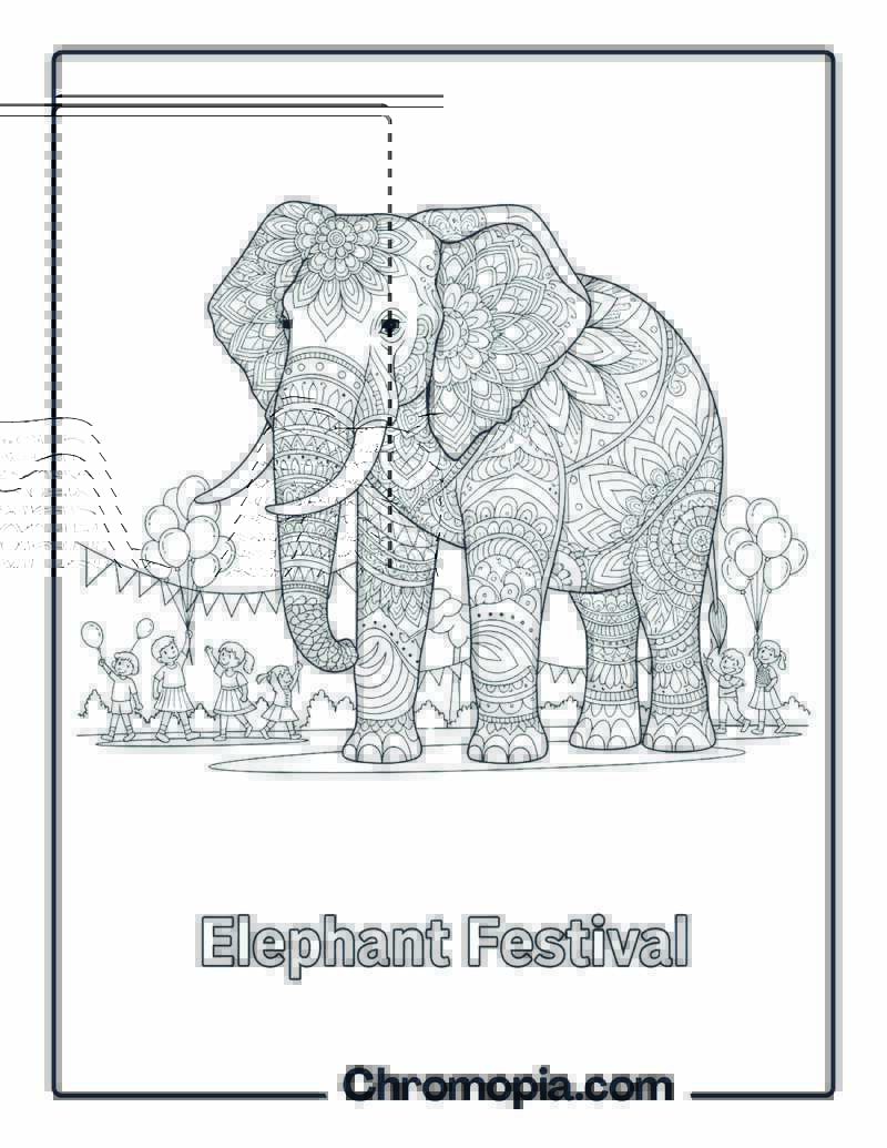 Mandala Art Elephant Parade coloring page