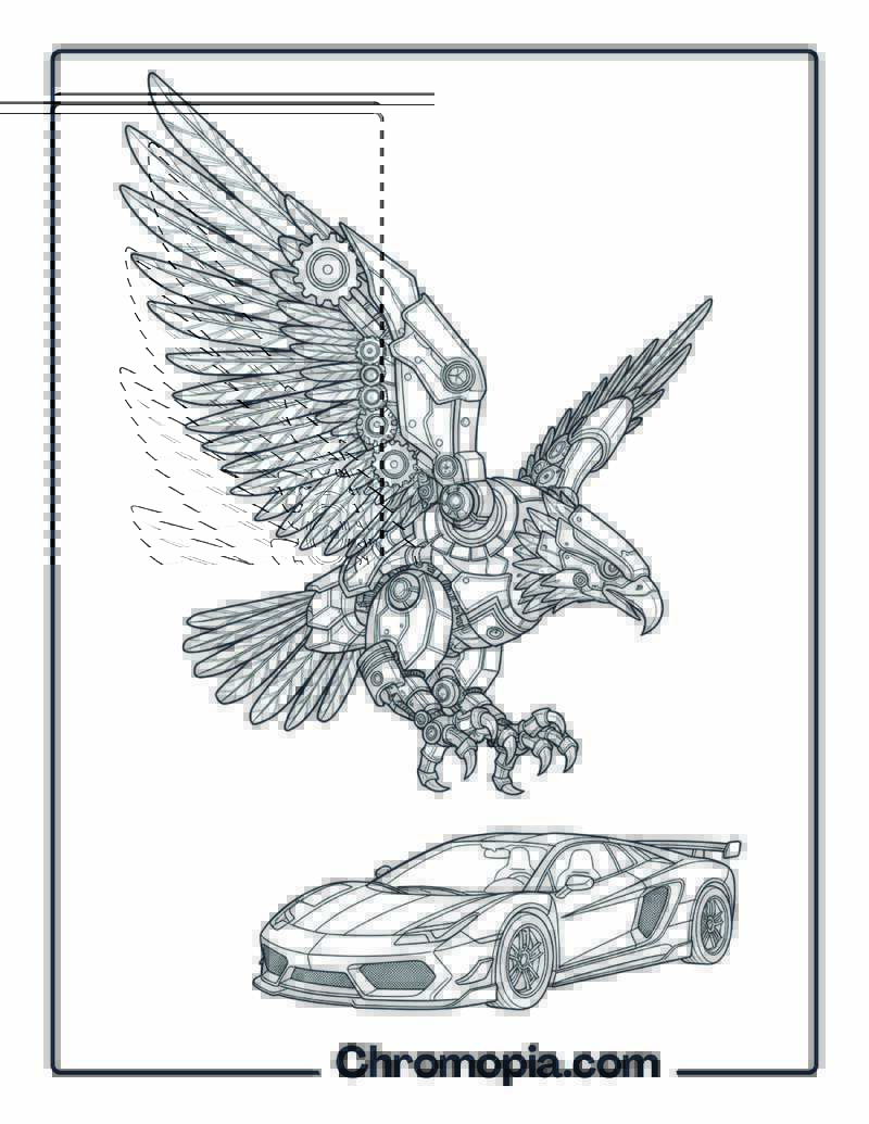 Mechanical Mecha Style Eagle Racing coloring page