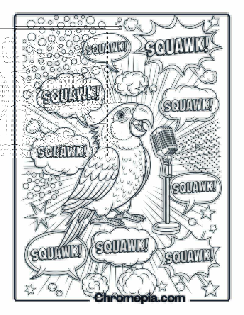 Pop Art Style Parrot Singer coloring page