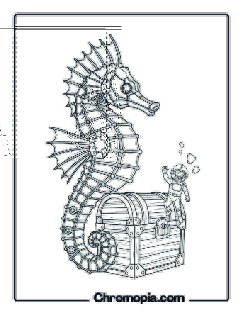 Robotic Style Seahorse Guardian coloring page