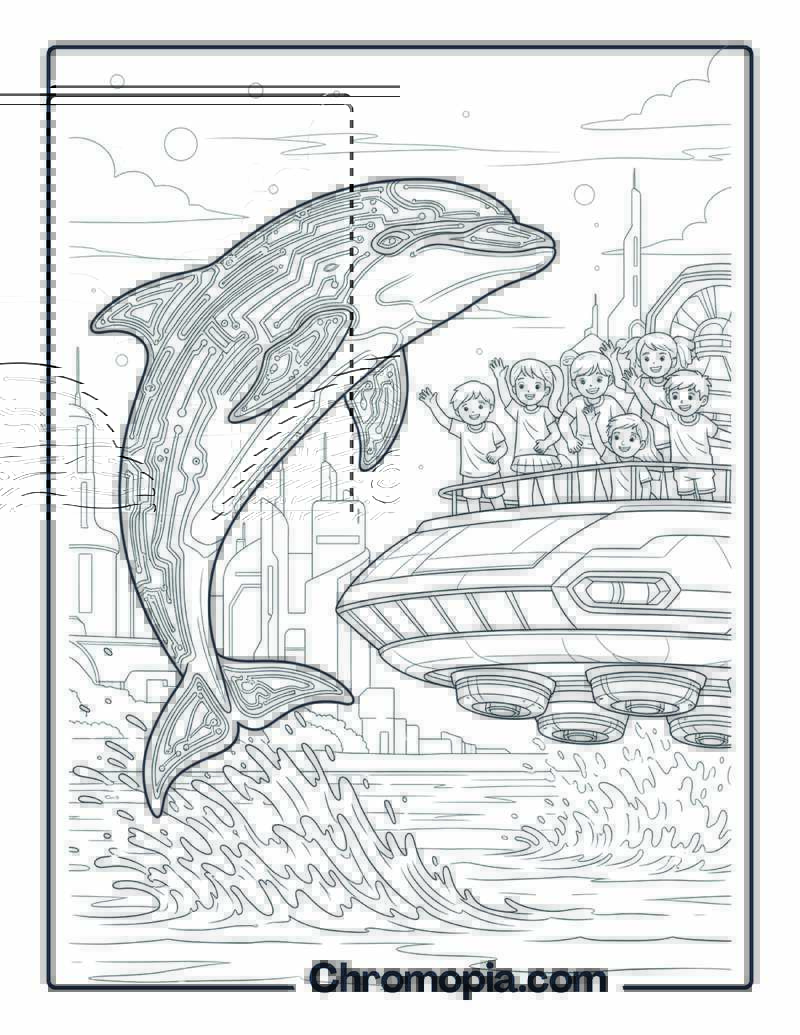 Sci-Fi Futuristic Dolphin Rescue coloring page