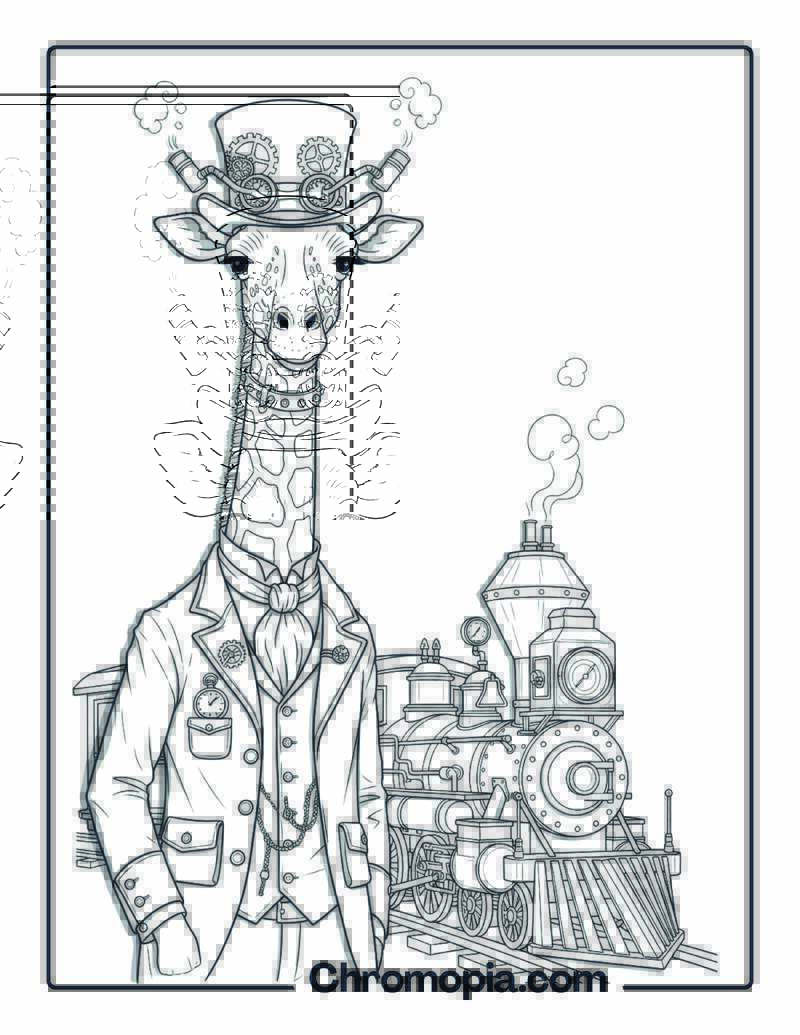 Steampunk Style Giraffe Conductor coloring page