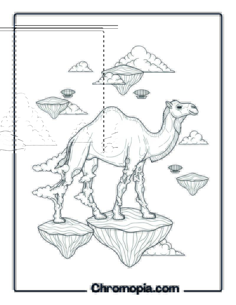 Surreal Art Camel in Cloud Desert coloring page