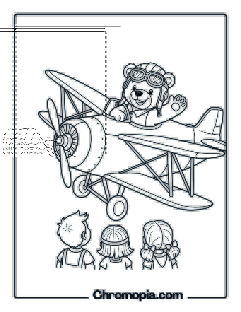 Vintage Retro Style Bear Pilot coloring page