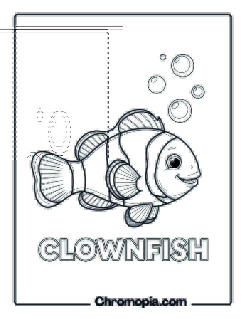 Clownfish with bubbles coloring page
