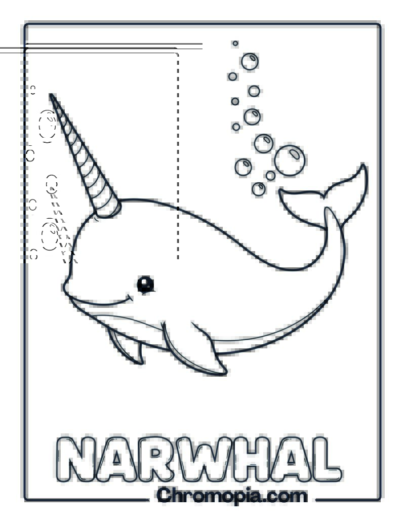 Narwhal floating sideways coloring page