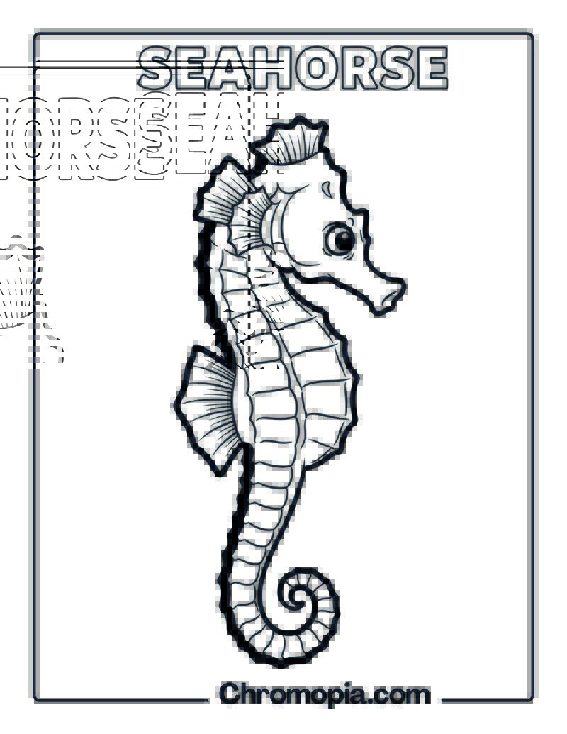 Seahorse floating upright coloring page