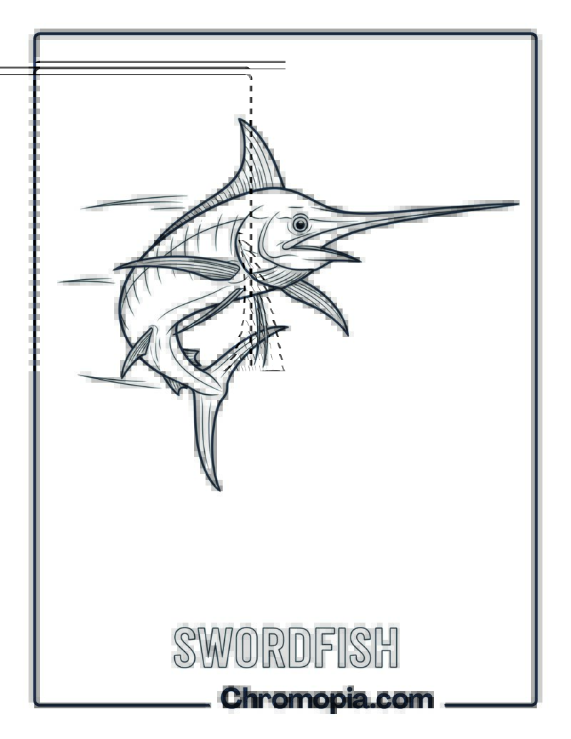 Swordfish swimming coloring page