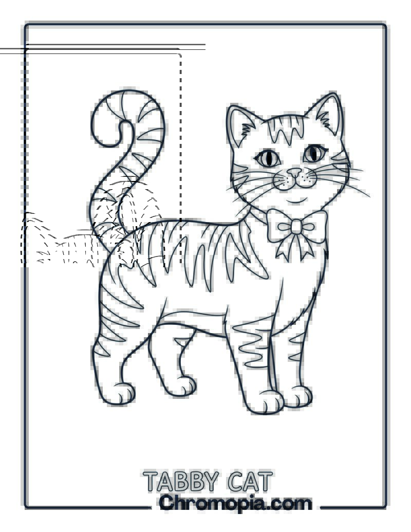 Tabby Cat with Bow Coloring Page