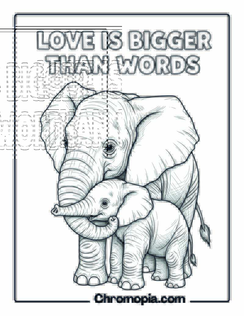 Baby Elephant Hugging Trunk Coloring Page