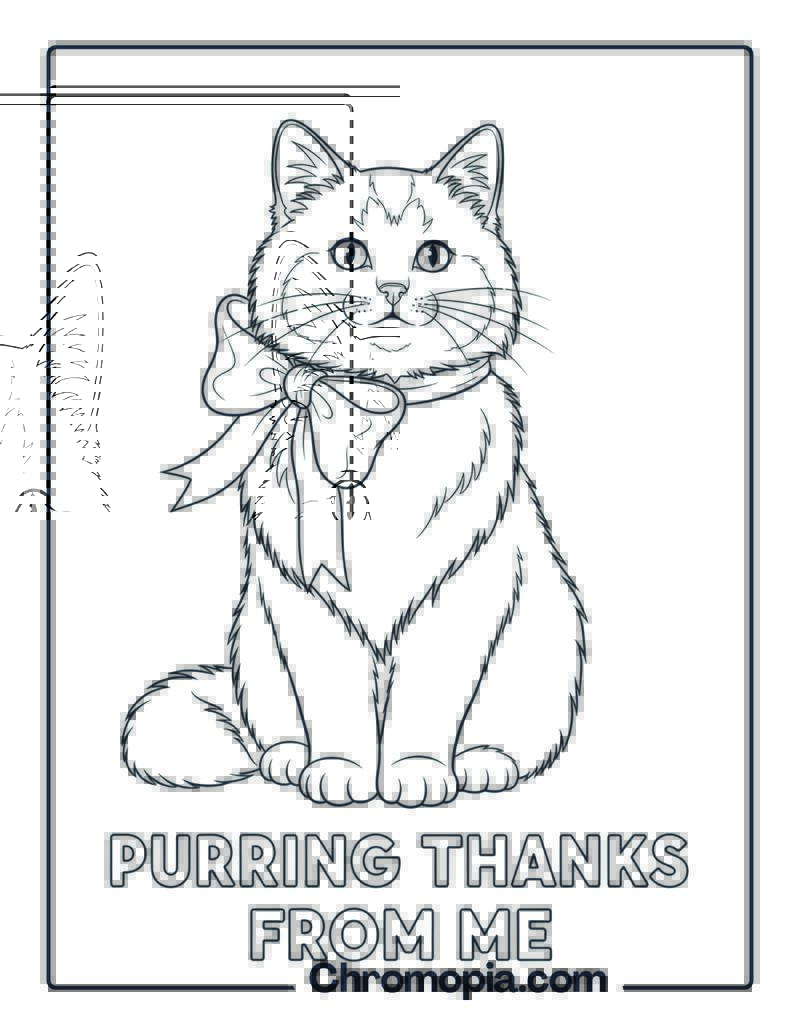 Cat Sitting with a Bow Coloring Page