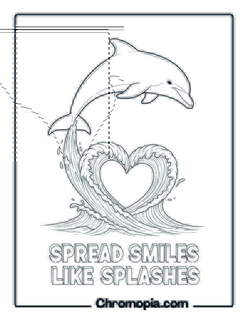 Dolphin Leaping with Heart Wave Coloring Page