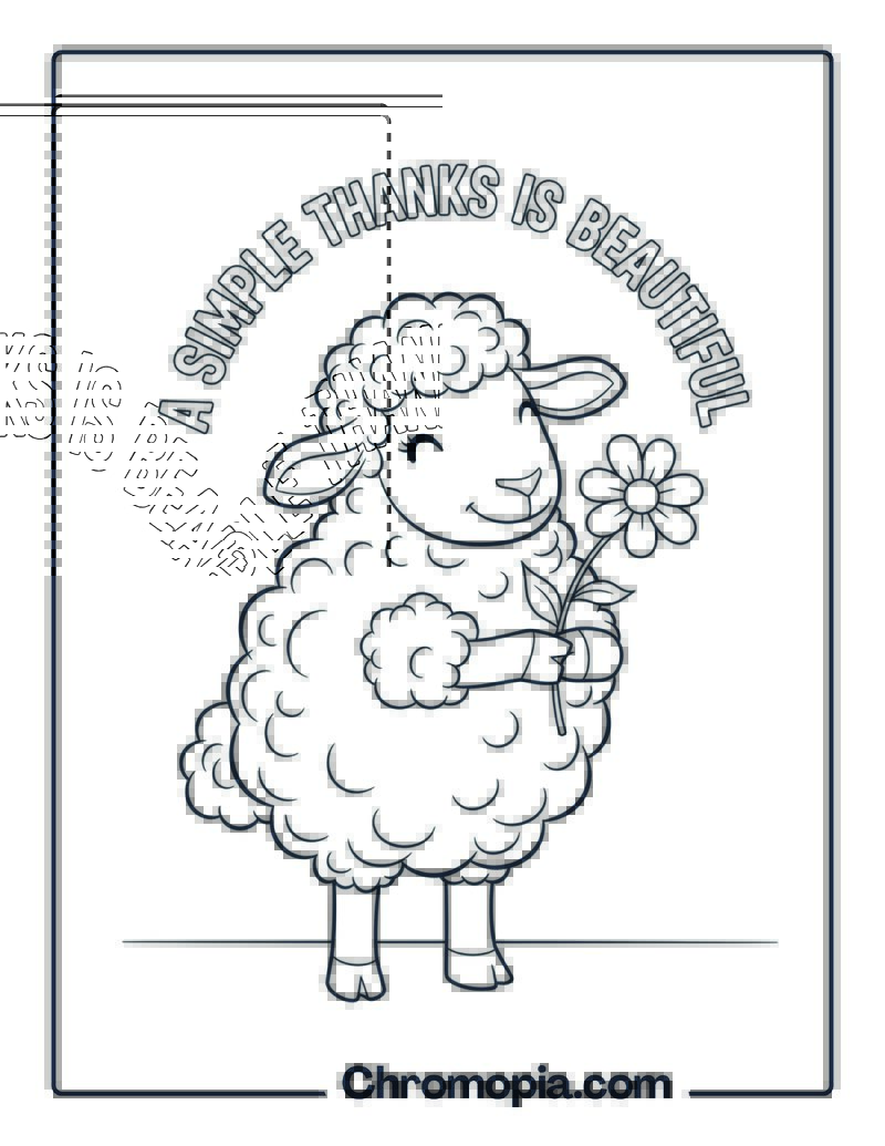 Fluffy Sheep Offering a Flower Coloring Page