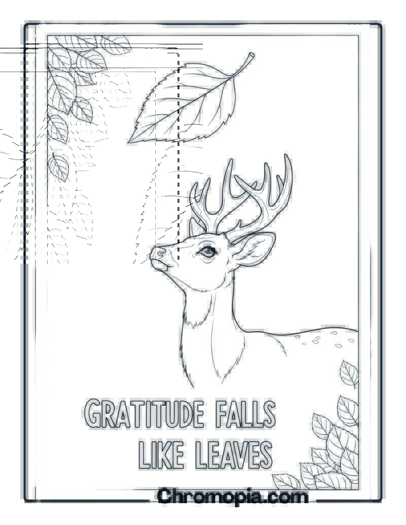 Gentle Deer with Falling Leaf Coloring Page