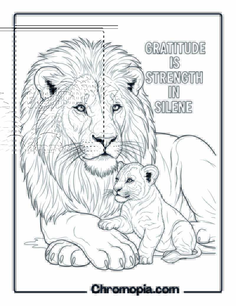 Gentle Lion with Cub Coloring Page