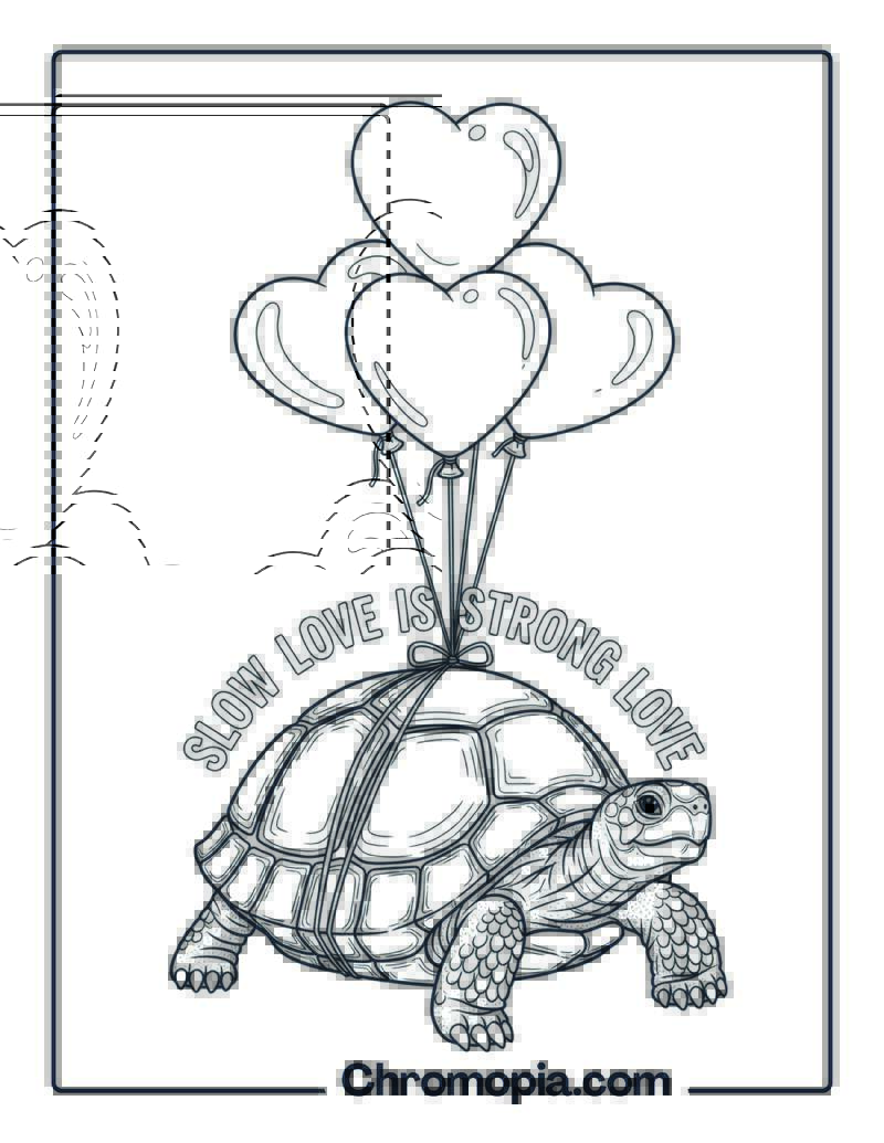Happy Turtle with Balloons Coloring Page