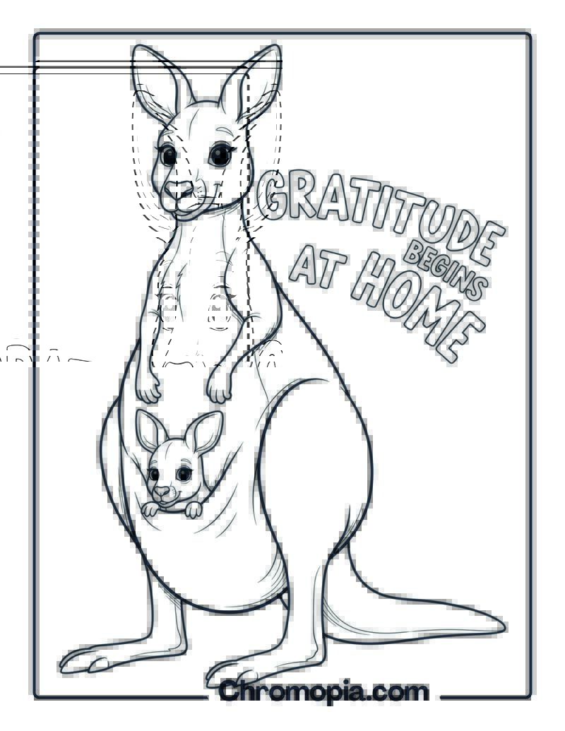 Kangaroo with Baby in Pouch Coloring Page
