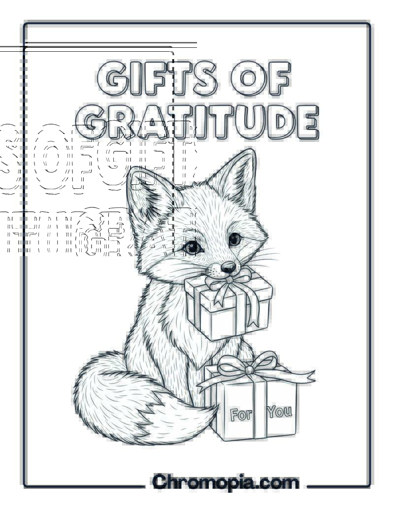Little Fox Giving a Gift Coloring Page