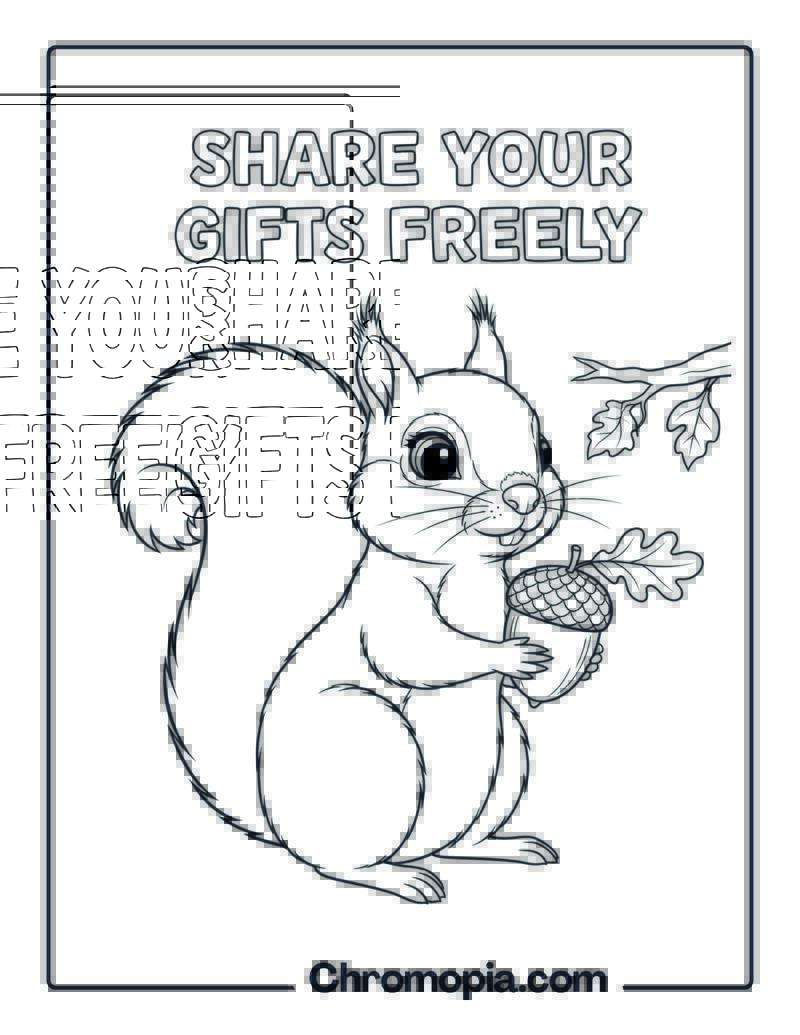 Squirrel Giving an Acorn Coloring Page