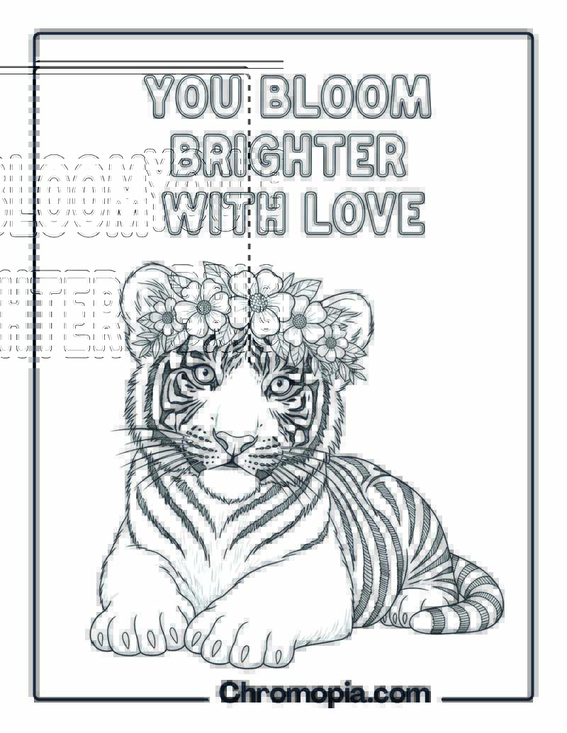 Tiger Cub Laying with Flower Crown Coloring Page
